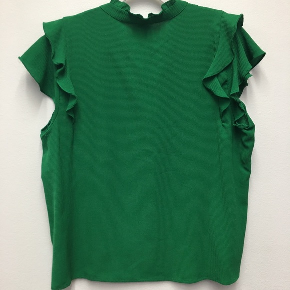 Cece Ruffle Sleeve Button Down Blouse XL Green Stretchy Office Workwear - Picture 8 of 8